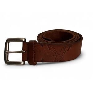 Y2K American Eagle Men’s Dark Brown Genuine Leather Belt Silver Buckle Size 34